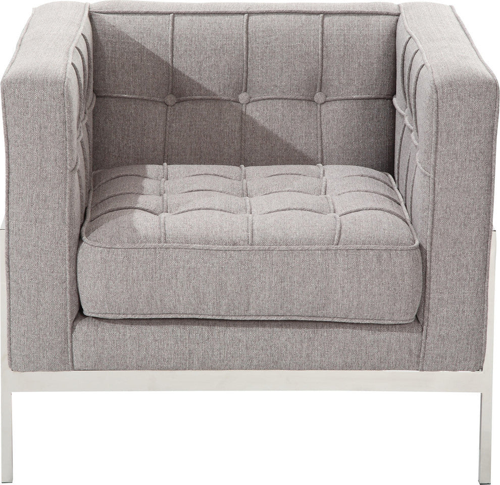 Andre Contemporary Chair, Gray Tweed and Stainless Steel