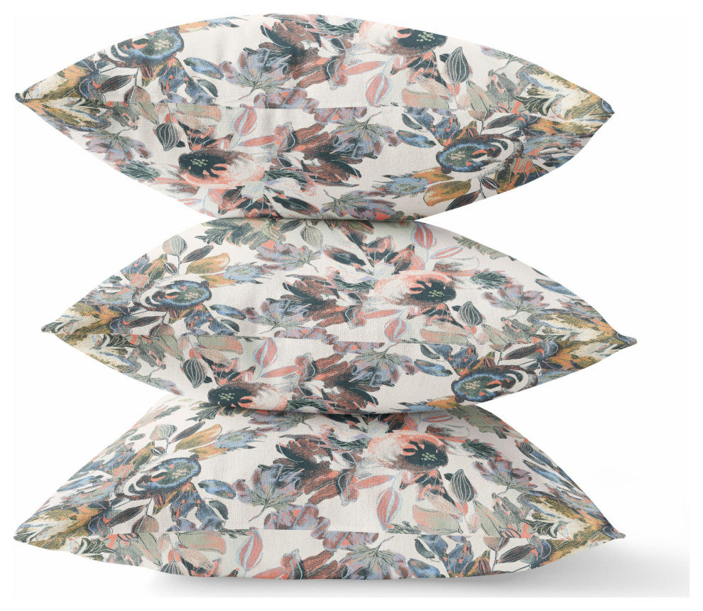 16" Pink Gray Florals Indoor Outdoor Zippered Throw Pillow