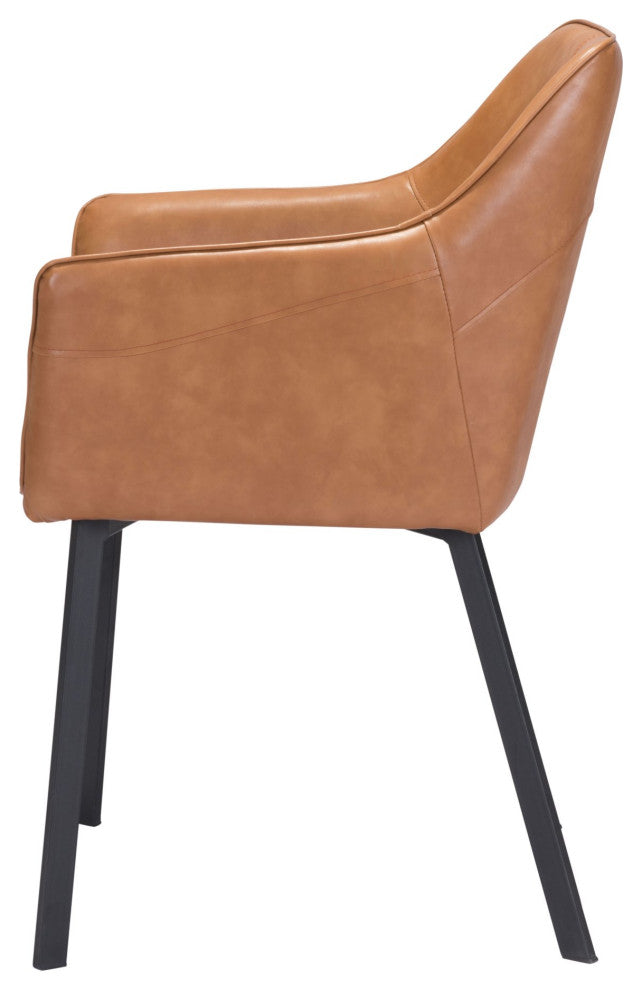 Dining Chair, Set of 2, Faux Vinyl Leather, Steel, Brown, Black, Mid Century
