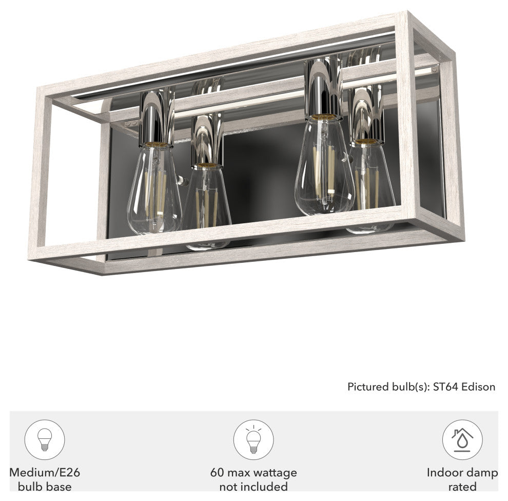 Hunter Squire Manor Distressed White and Chrome 2 Light Vanity Wall Light