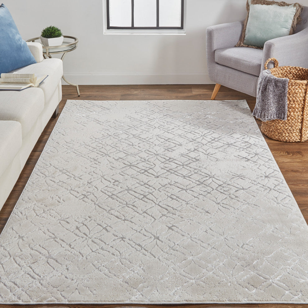 Weave & Wander Orin Modern Metallic Trellis Rug, Silver/Gray, 10'x13'2"