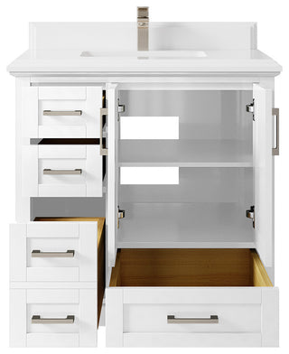 Boston 36 Center Sink Bath Vanity in White 1.5" White Quartz