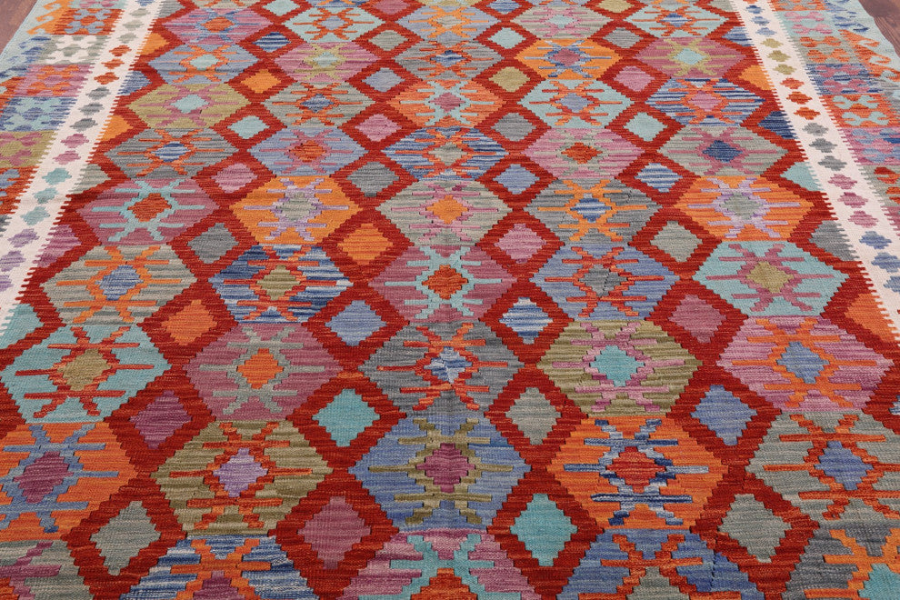 Wool On Wool Flat Weave Kilim Reversible Rug 8' 10" X 9' 6" - Q12542