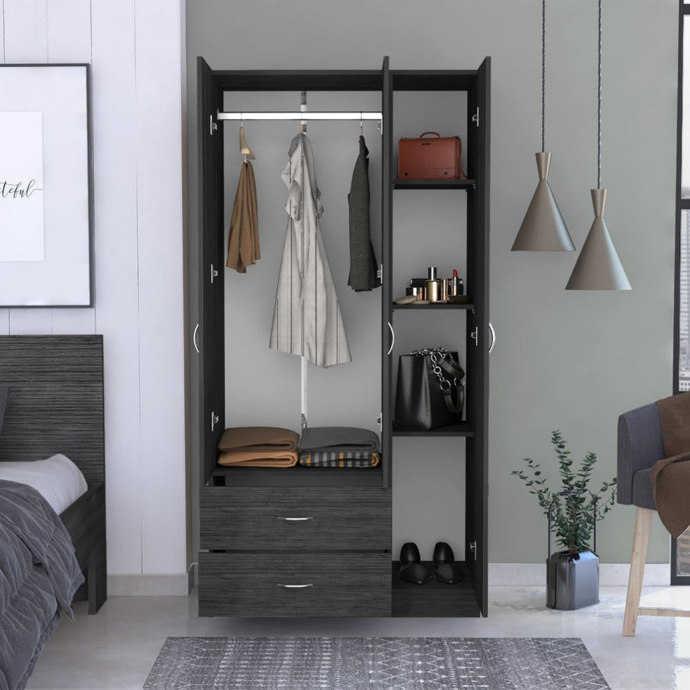 Bosko 3 Doors Armoire, Smokey Oak / White