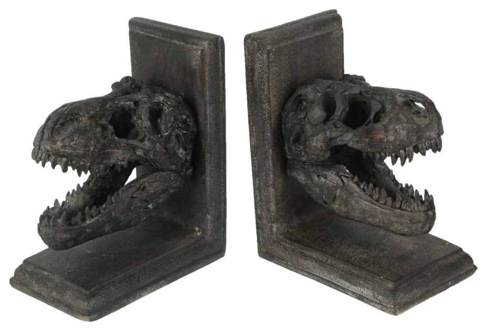 Set of 2 Resin Tyrannosaurus Rex T-Rex Skull Bookends Decorative Book Decor