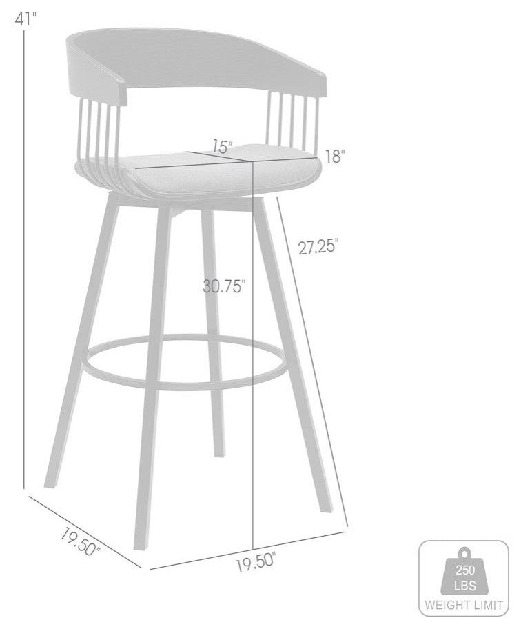 Athena Upholstered Wood Swivel Bar or Counter Stool with Black Metal