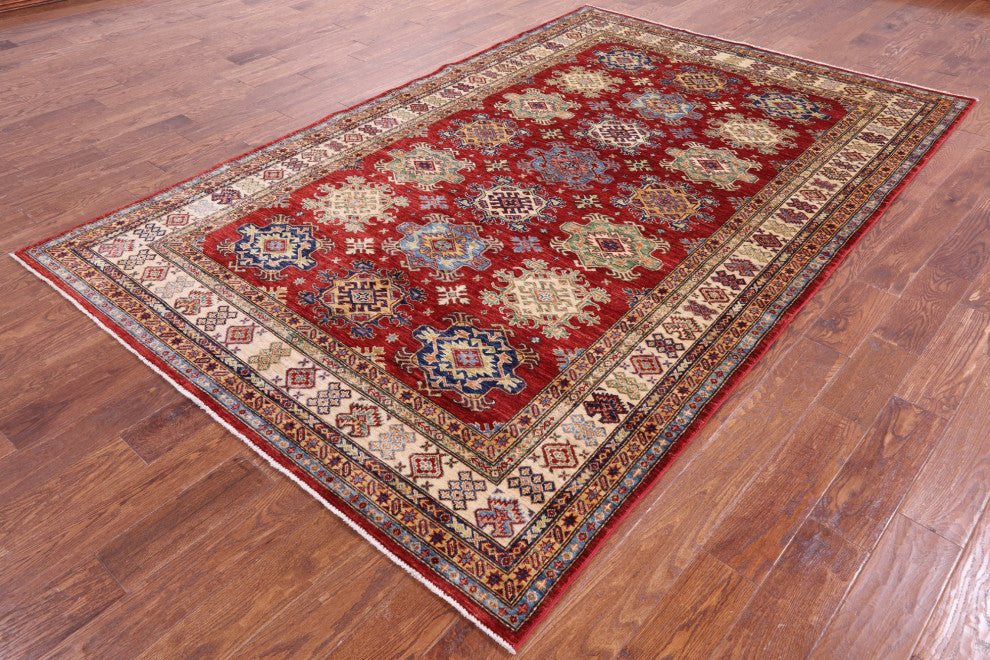 6' 3" X 9' 8" Hand-Knotted Super Kazak Wool Rug Q11103