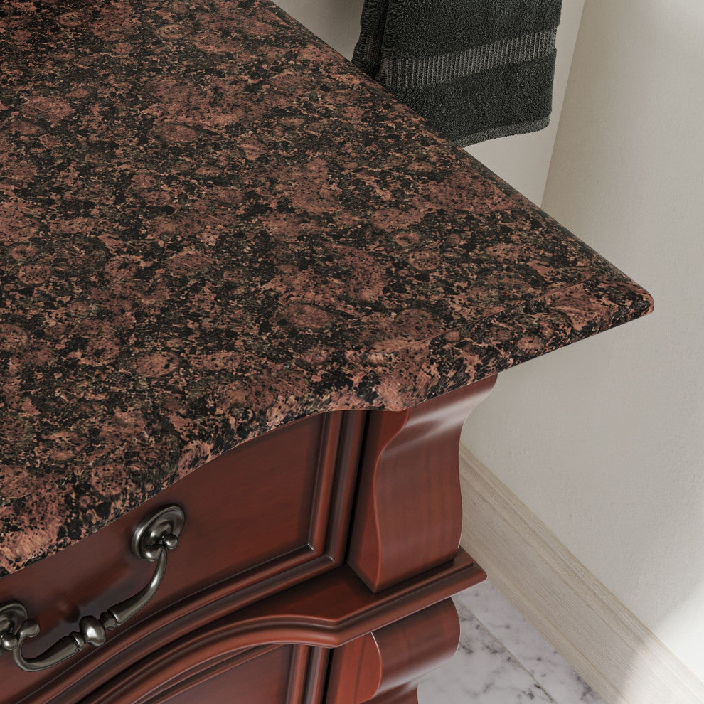 60 inch Cherry Wood Hopkinton Bathroom Sink Vanity Baltic Brown Stone Top, Cherry, 60", Single Sink, Freestanding, With Mirror