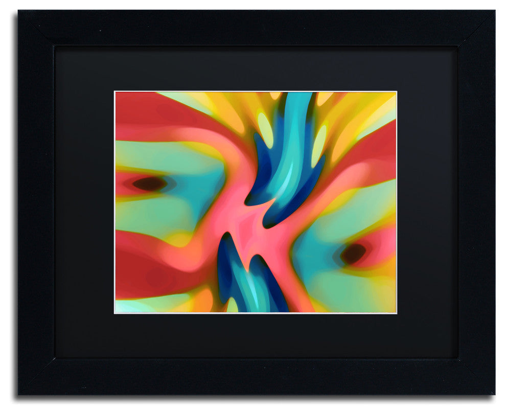 'Pink And Blue Owl' Matted Framed Art, Black Frame, Black Matte, 14x11