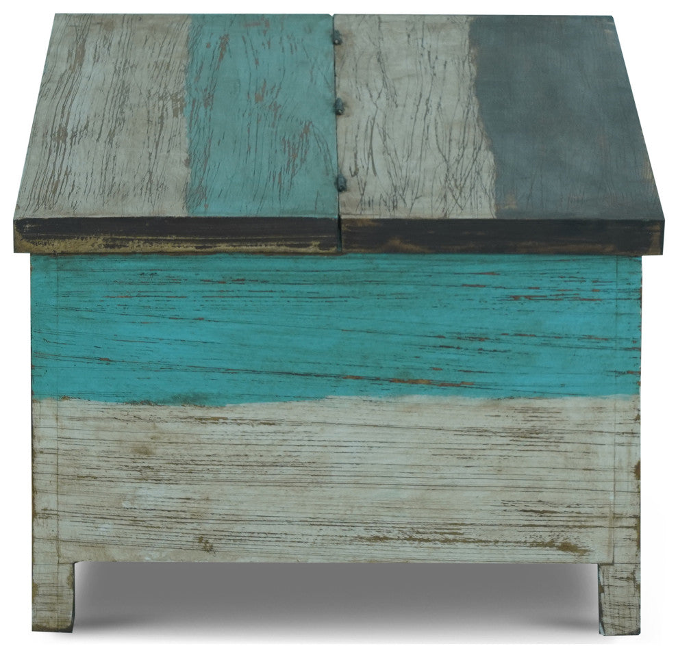 Templin Boho Handmade Distressed Mango Wood Storage Coffee Table, Multicolored