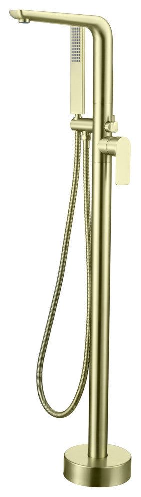 Wellfor Freestanding Faucet, Swivel Spout and Handheld Shower, 2 Handles, Brushed Gold