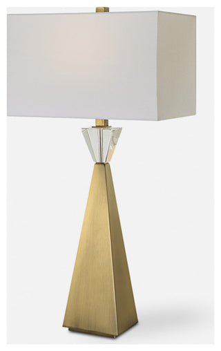 Tapered Antique Brass Metal Table Lamp 32 in Geometric Modern Pyramid Crystal