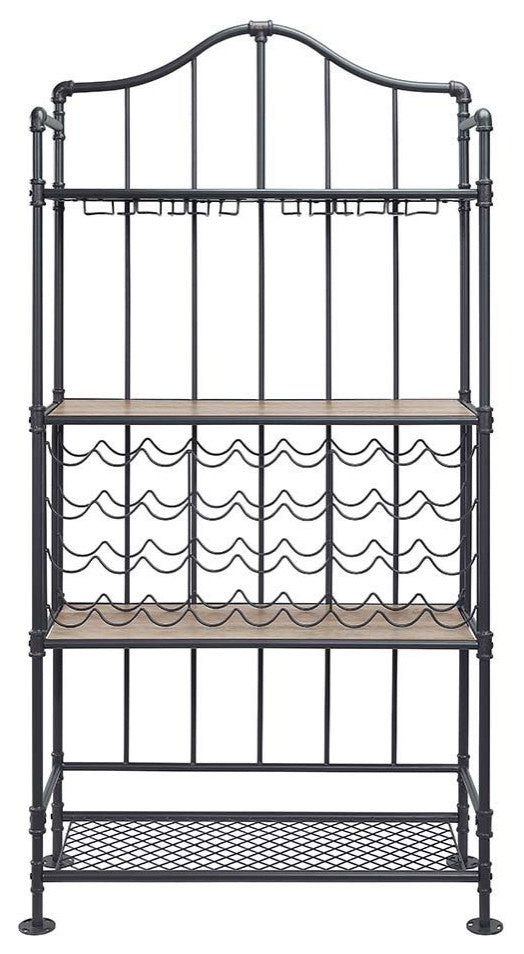 Metal Wine Shelf, Oak and Sandy Black Finish