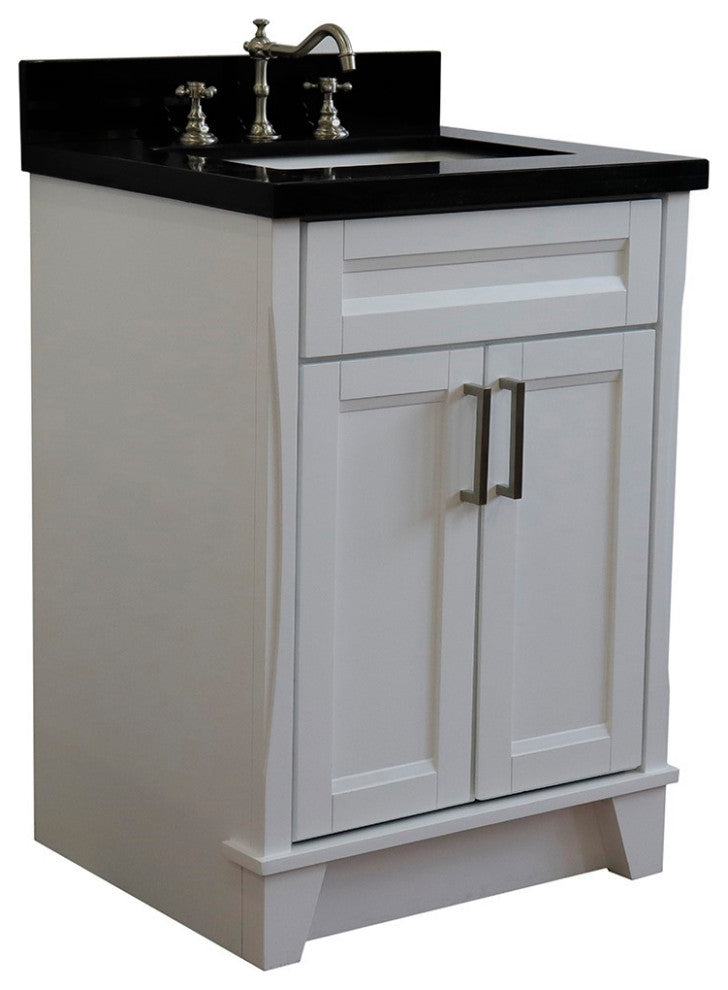 25" Single Sink Vanity, White Finish With Black Galaxy Granite