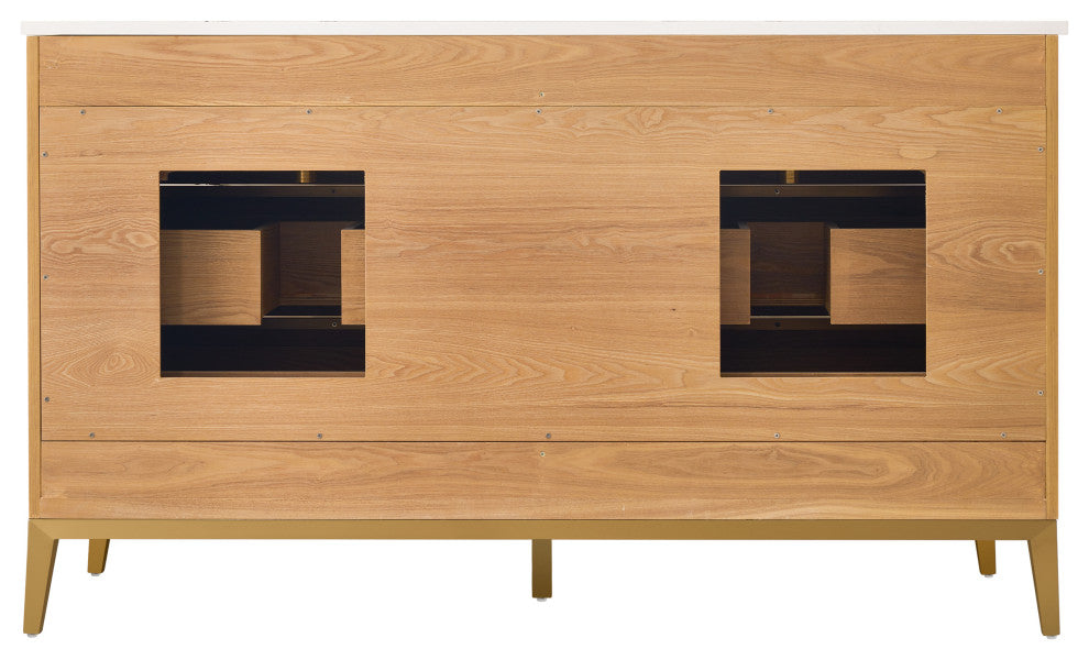 Nolan Freestanding Bathroom Vanity with Quartz Top, Light Oak, 60"