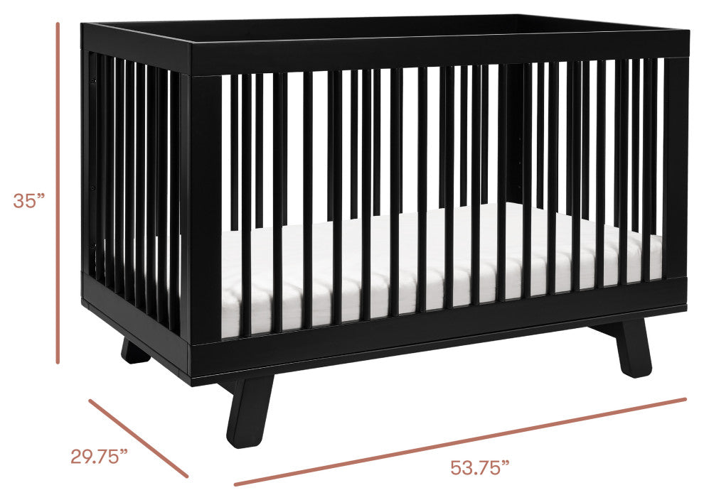 Hudson 3-in-1 Convertible Crib With Toddler Bed Conversion Kit, Black