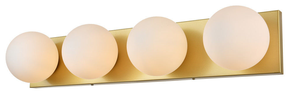 4 Light Brass And Frosted White Bath Sconce