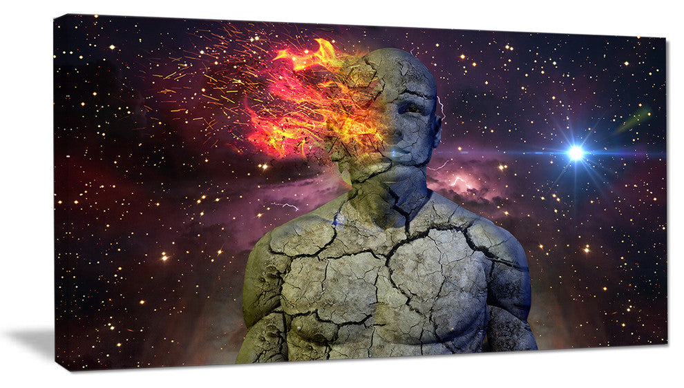 "Broken Human Body With Fire" Abstract Art Canvas Print, 32"x16"