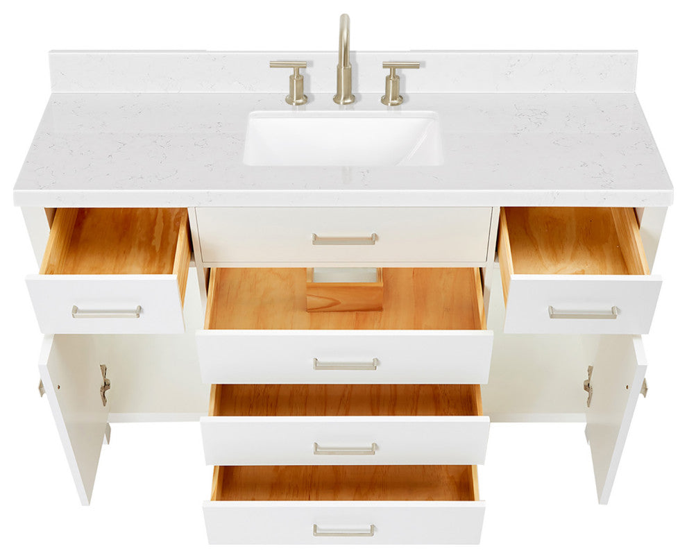 Ariel Bristol 54" Single Rectangle Sink Bathroom Vanity, Carrara Quartz