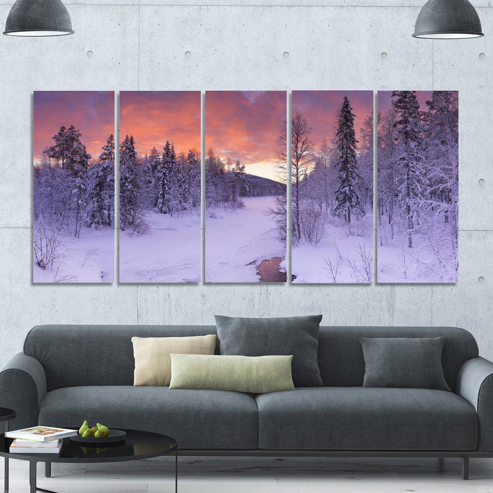 Finnish Lapland Trees in Winter, Landscape Canvas Art Print, 60"x28", 5 Panels