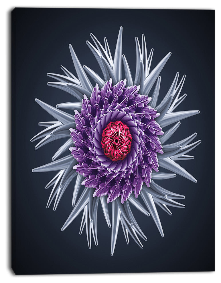 Purple Abstract 3D Flower on Black, Flowers Canvas Wall Artwork, 12"x20"