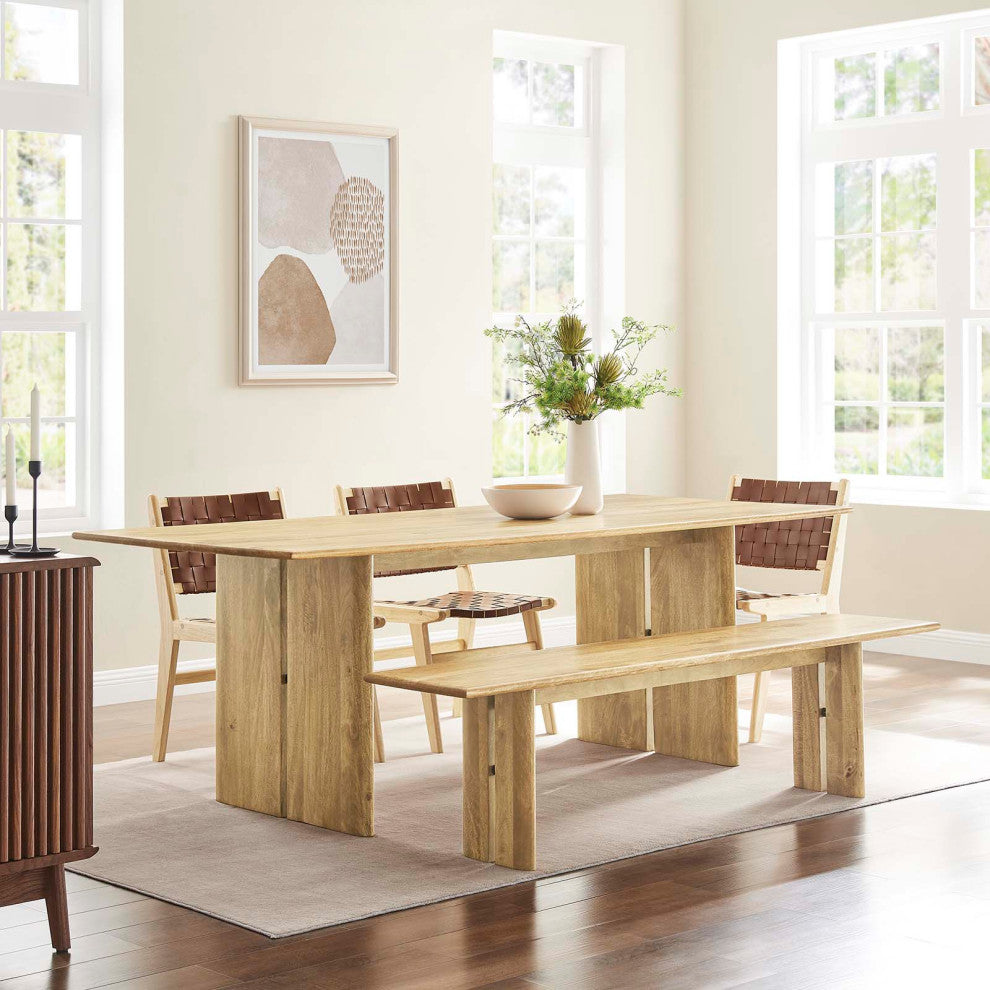 Amistad 86" Wood Dining Table and Bench 2 Piece Set - Oak