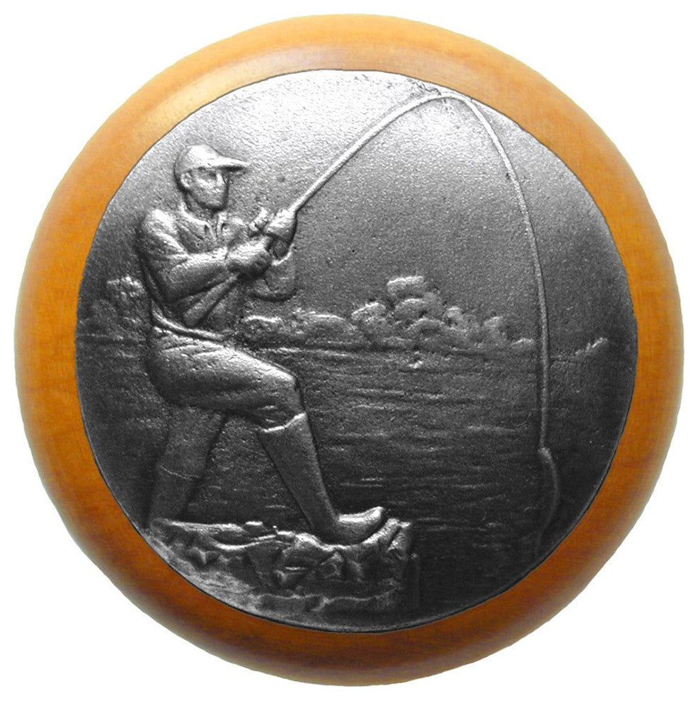 Catch of The Day Maple Wood Knob, Antique-Style Pewter