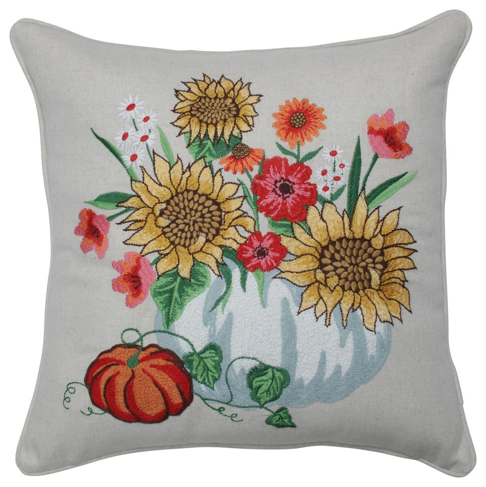 Harvest Bouquet Embroidered Decorative Pillow Multicolored