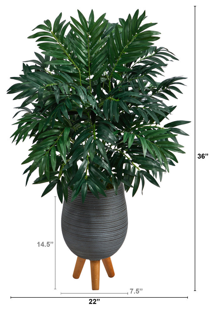 3' Bamboo Palm Artificial Plant, Gray Planter With Stand
