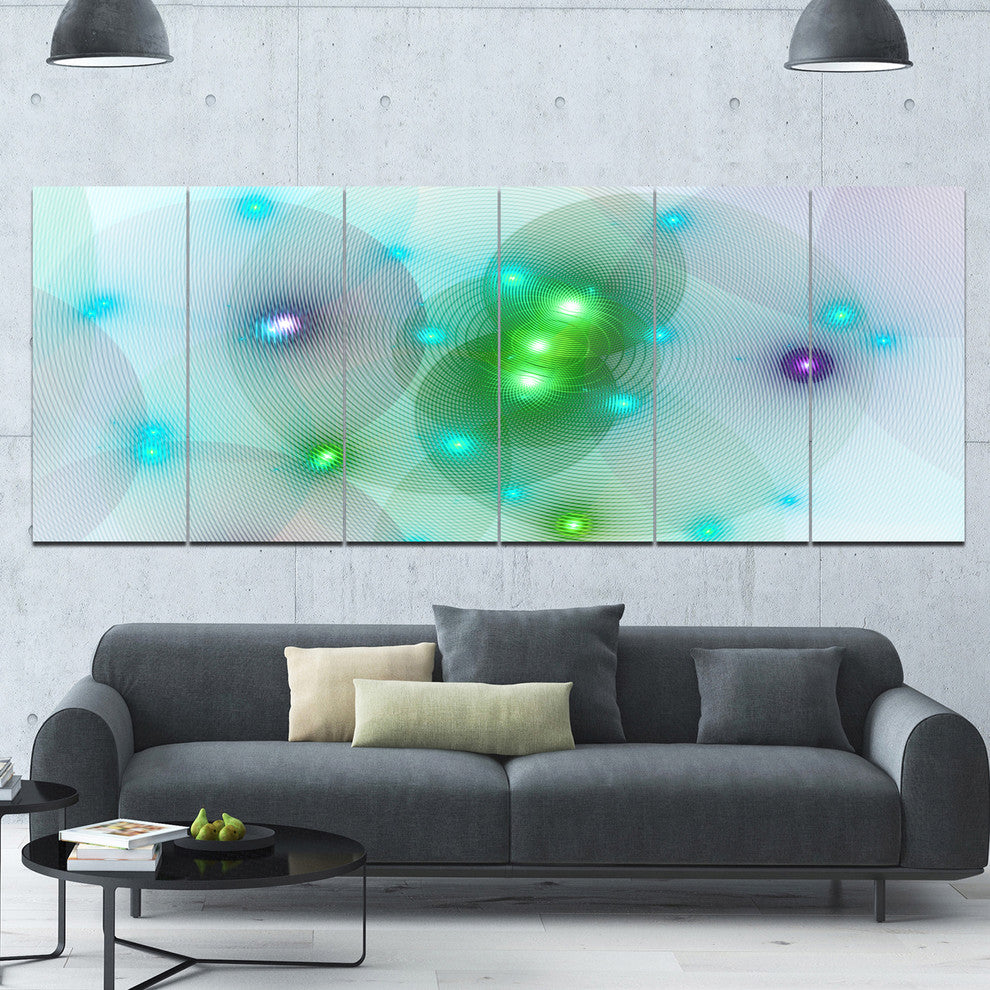 Green Fractal Lights in Fog, Abstract Wall Art Canvas, 70"x28", 6 Panels