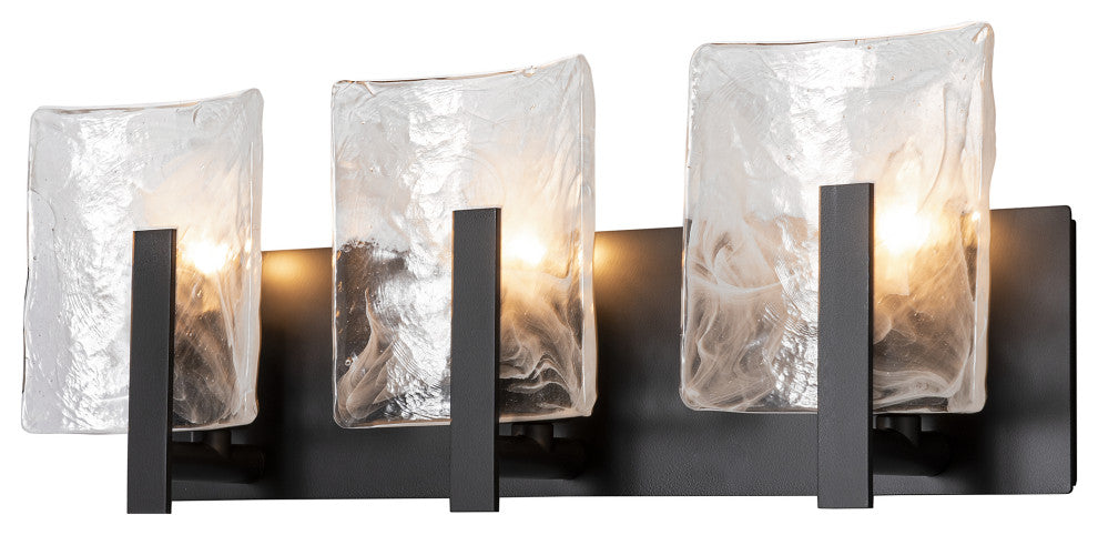 Arc 3-Light Bath Sconce, Black Finish, White Swirl Glass