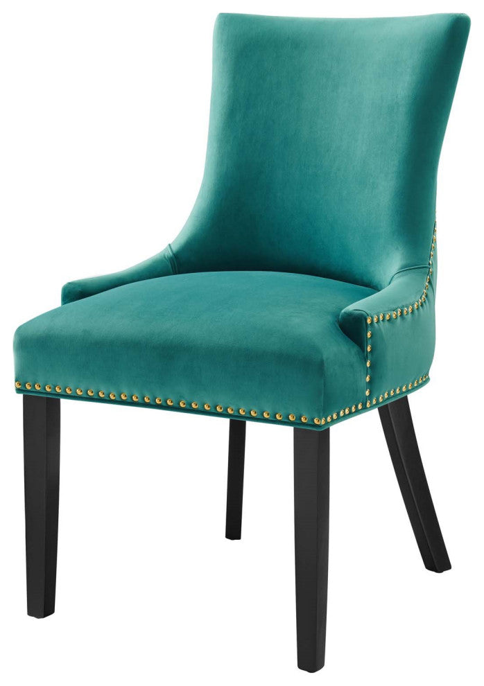 Dining Chair, Nailhead, Set of 2, Teal Blue, Velvet, Modern, Bistro Hospitality