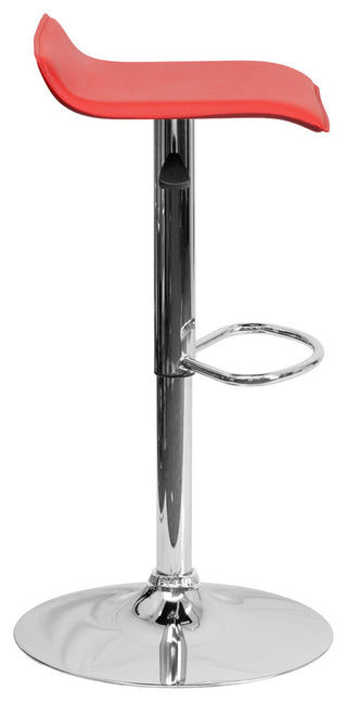 Contemporary Red Vinyl Adjustable Barstool With Chrome Base