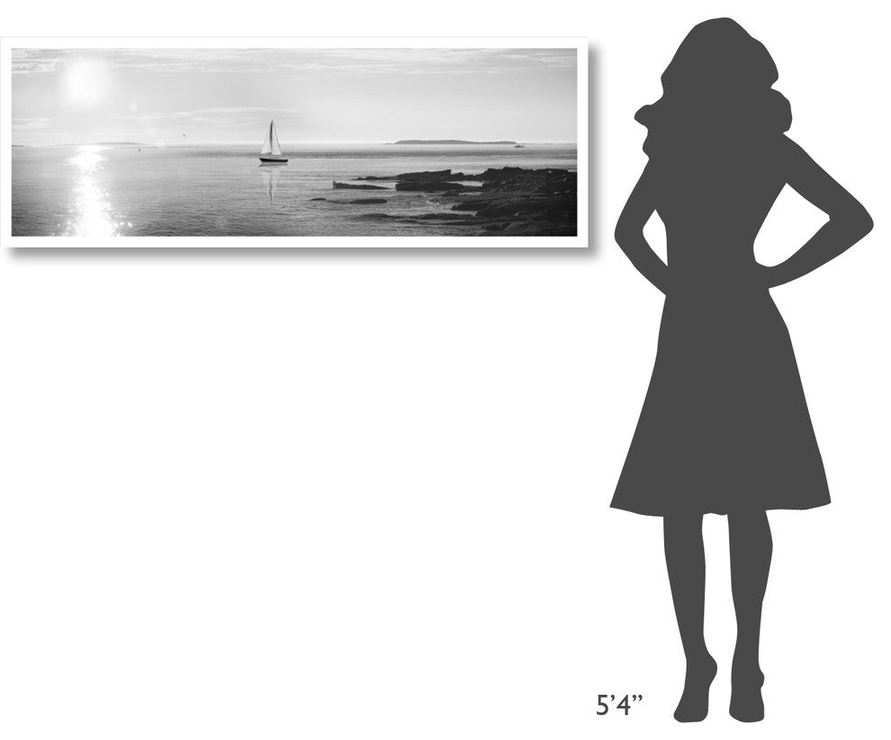 "Evening Sail Black and White" Digital Paper Print by Sue Schlabach, 56"x20"