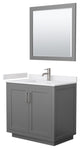36"SGL Vanity Dark Gray, White Cult. Marble Top, Sink, Nickel Trim, 34"Mirror