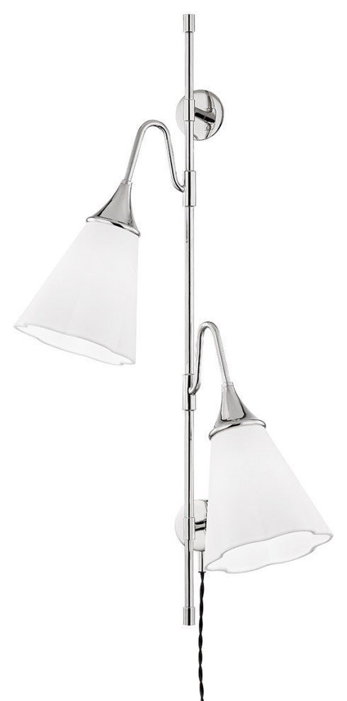 Mara 3-Light Wall Sconce with Plug, Polished Nickel, White