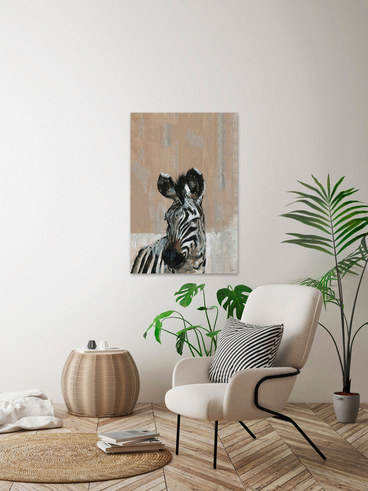 "Bonjour Zebra" Painting Print on Wrapped Canvas, 16"x24"