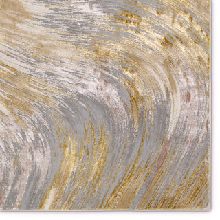 Zione Abstract Gold/ Gray Runner Rug 3'3"X12'