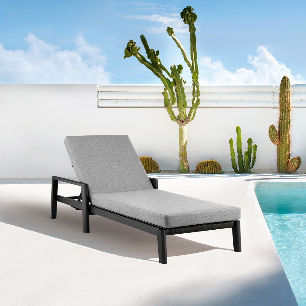 Cayman Outdoor Adjustable Chaise Lounge Chair in Aluminum with Gray Cushions