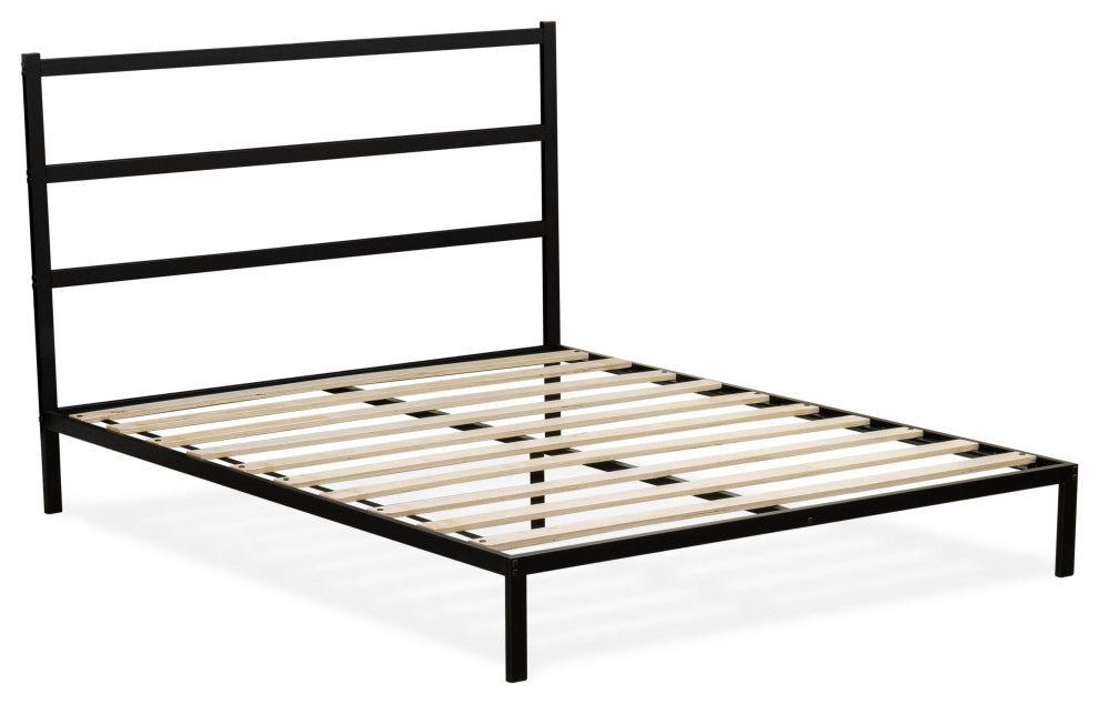 Fulton Queen Platform Bed, 5 Metal Legs, Bed, Powder Coating Black