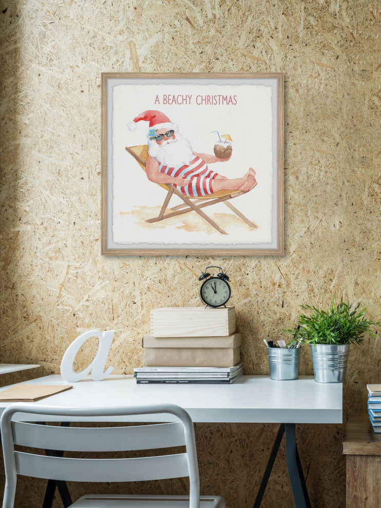 "Santa on the Beach" Framed Painting Print, 12x12