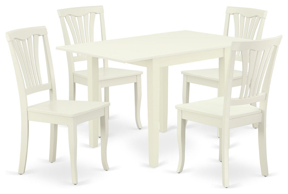 Dining Set 5 Pc- 4 Kitchen Chairs, Table, Linen White Hardwood Structure.