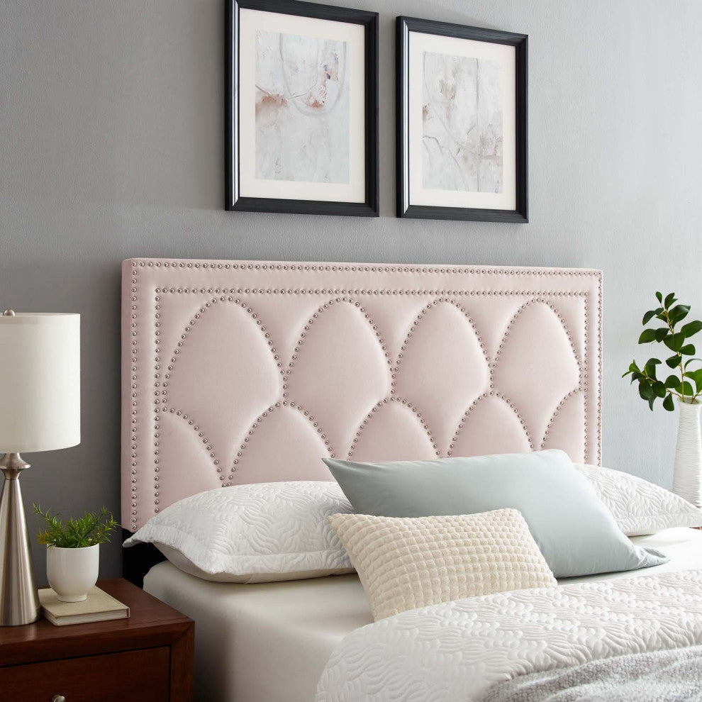 Headboard, Nailhead, Twin Size, Pink, Velvet, Modern, Bedroom Guest Suite