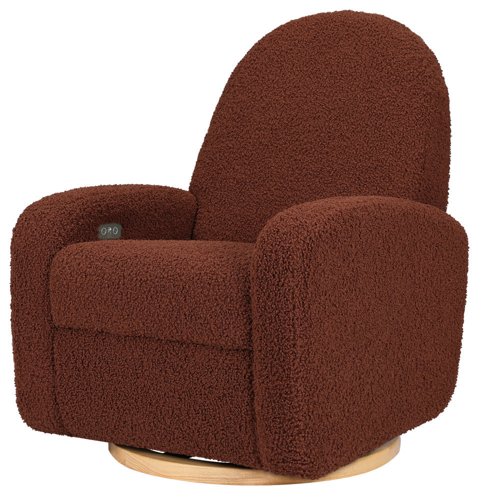 Nami Electronic Recliner and Swivel Glider Recliner, Boucle With USB port, Rouge Teddy Loop With Light Wood Base