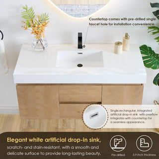 Siena Wall-mounted Single Bath Vanity, Light Brown, 48inch, With Mirror