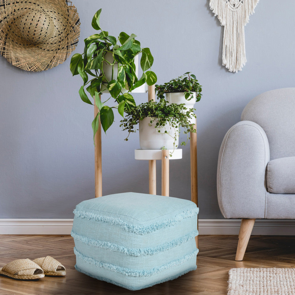 Solid Textured Stripe Pouf Ottoman