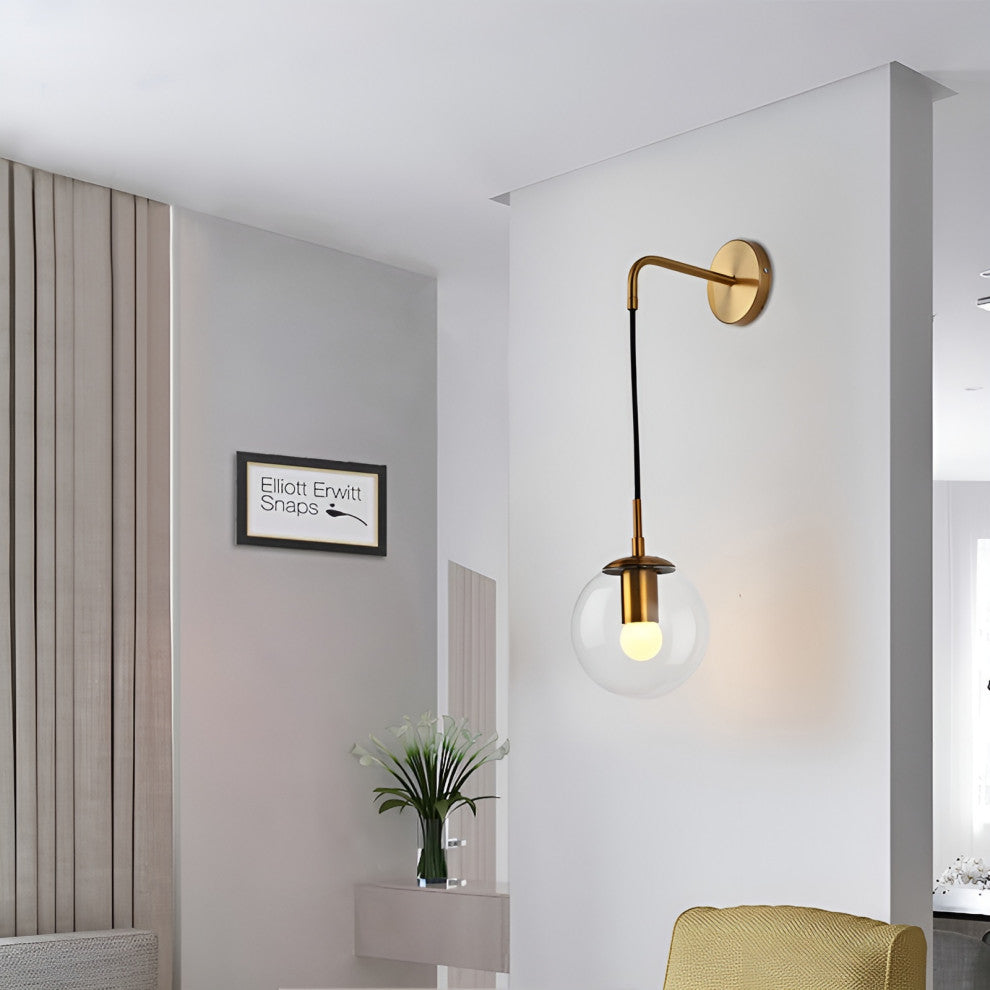Modern LED Wall Lamp in the Shape of Glass Ball for Dining Room, Golden, Smoky Glass, Cool Light