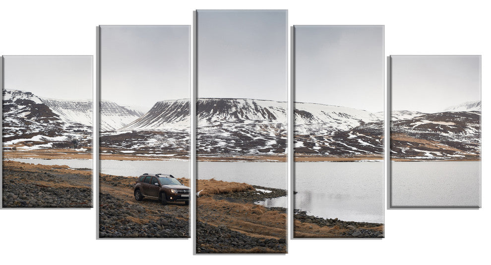 SUV Road Trip Adventure, Landscape Canvas Art Print, 60"x32", 5 Panels