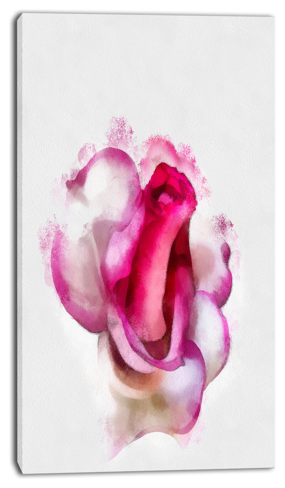 Red Rose with White Watercolor, Floral Canvas Art Print, 16"x32"