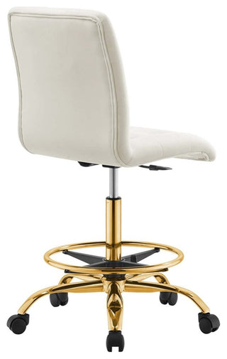 Modway Prim Metal and Performance Velvet Armless Drafting Chair in Gold/Ivory